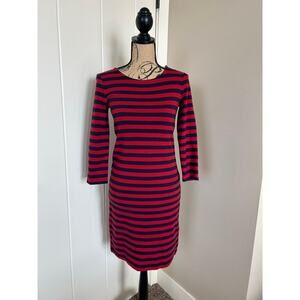 Talbots Red and Navy Striped Midi Knit Pullover Dress Size XS